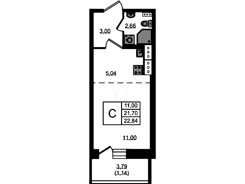 Квартира студия 22.84 м², 3/11 эт., ЖК «Новое Колпино»